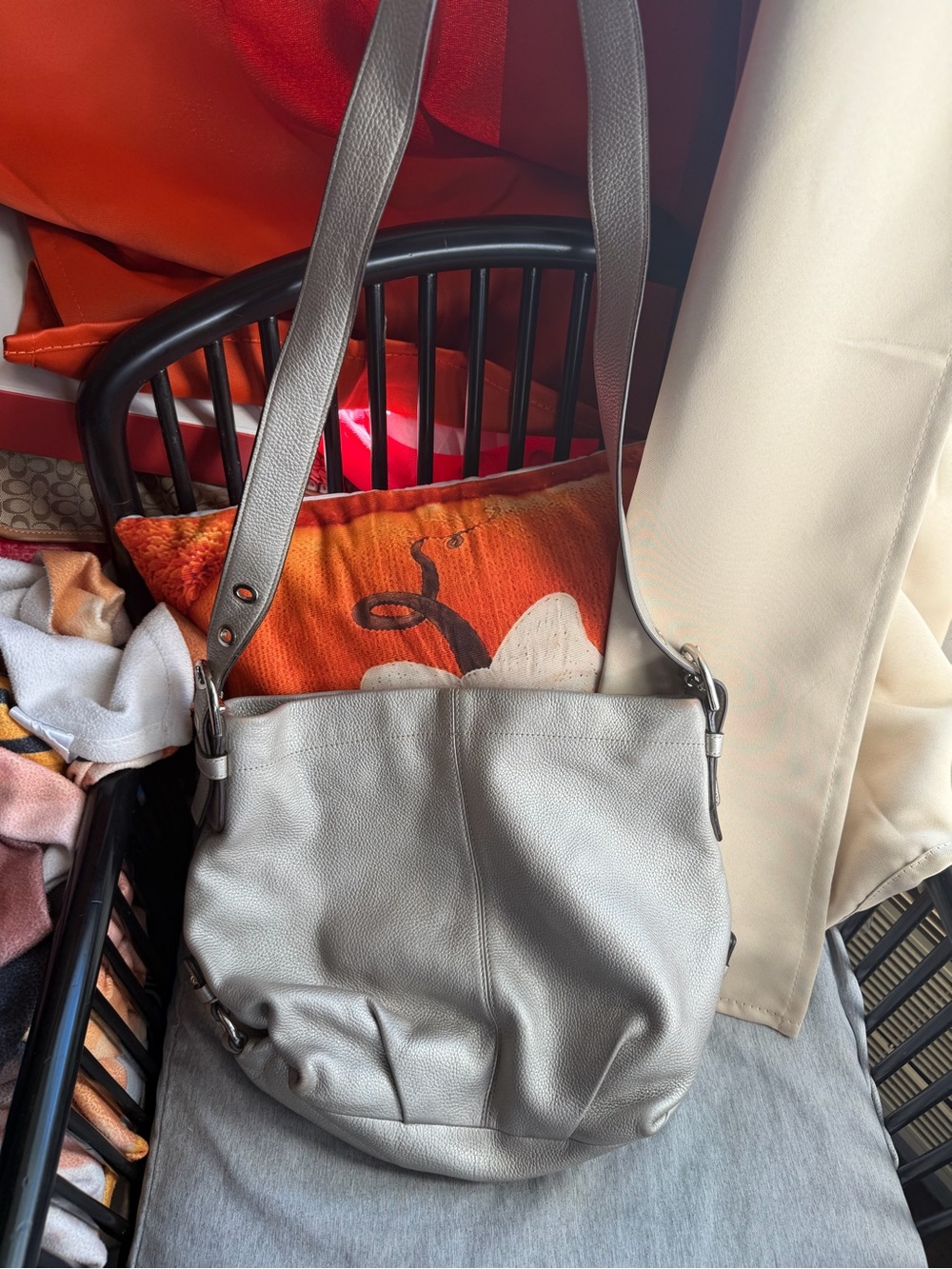 Coach Pebbled Leather Shoulder Bag in Light Gray